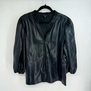 Marc New York Vegan Leather Longsleeve Puff Sleeve Ruffled Luxury Blouse